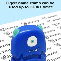 Ogelz Customized Name Stamp For Clothes-Cute Blue Monster Alien Personalised For Adult Kids Daycare Stickers Tag Label Preschool Nursing Home Washable Dryer Safe