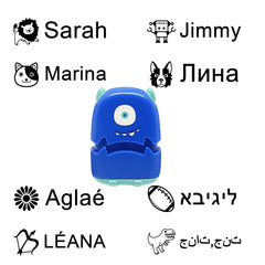 Ogelz Customized Name Stamp For Clothes-Cute Blue Monster Alien Personalised For Adult Kids Daycare Stickers Tag Label Preschool Nursing Home Washable Dryer Safe