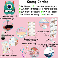 Ogelz Customized Name Stamp For Clothes-Cute Green Monster Plus Personalised For Adult Kids Daycare Stickers Tag Label Preschool Nursing Home Washable Dryer Safe