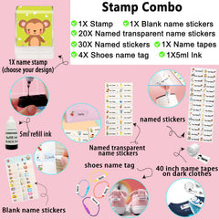 Ogelz Customized Name Stamp For Clothes-Cute Monkey SQ Personalised For Adult Kids Daycare Stickers Tag Label Preschool Nursing Home Washable Dryer Safe