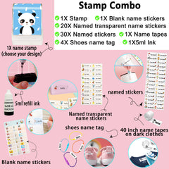 Ogelz Customized Name Stamp For Clothes-Cute Panda SQ Personalised For Adult Kids Daycare Stickers Tag Label Preschool Nursing Home Washable Dryer Safe