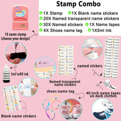 Ogelz Customized Name Stamp For Clothes-Cute Pink Shower Theme Personalised For Adult Kids Daycare Stickers Tag Label Preschool Nursing Home Washable Dryer Safe