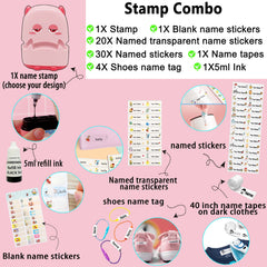 Ogelz Customized Name Stamp For Clothes-Cute Pink Monster Alien Personalised For Adult Kids Daycare Stickers Tag Label Preschool Nursing Home Washable Dryer Safe