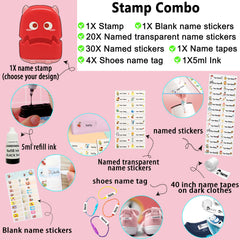 Ogelz Customized Name Stamp For Clothes-Cute Red Monster Alien Personalised For Adult Kids Daycare Stickers Tag Label Preschool Nursing Home Washable Dryer Safe