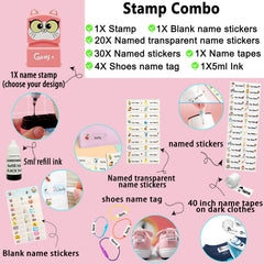 Ogelz Customized Name Stamp For Clothes-Cute Small Pink Cat Personalised For Adult Kids Daycare Stickers Tag Label Preschool Nursing Home Washable Dryer Safe