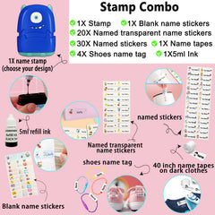Ogelz Customized Name Stamp For Clothes-Cute Blue Monster Alien Personalised For Adult Kids Daycare Stickers Tag Label Preschool Nursing Home Washable Dryer Safe