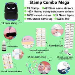 Ogelz Customized Name Stamp For Clothes-Cute Black Monster Alien Personalised For Adult Kids Daycare Stickers Tag Label Preschool Nursing Home Washable Dryer Safe