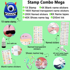 Ogelz Customized Name Stamp For Clothes-Cute Blue Monster Plus Personalised For Adult Kids Daycare Stickers Tag Label Preschool Nursing Home Washable Dryer Safe