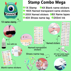 Ogelz Customized Name Stamp For Clothes-Cute Green Monster Plus Personalised For Adult Kids Daycare Stickers Tag Label Preschool Nursing Home Washable Dryer Safe