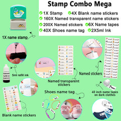 Ogelz Customized Name Stamp For Clothes-Cute Green Shower Theme Personalised For Adult Kids Daycare Stickers Tag Label Preschool Nursing Home Washable Dryer Safe