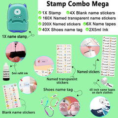 Ogelz Customized Name Stamp For Clothes-Cute Green Monster Alien Personalised For Adult Kids Daycare Stickers Tag Label Preschool Nursing Home Washable Dryer Safe