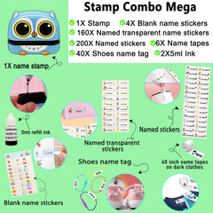 Ogelz Customized Name Stamp For Clothes-Cute Animal Owl Personalised For Adult Kids Daycare Stickers Tag Label Preschool Nursing Home Washable Dryer Safe