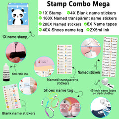 Ogelz Customized Name Stamp For Clothes-Cute Panda SQ Personalised For Adult Kids Daycare Stickers Tag Label Preschool Nursing Home Washable Dryer Safe