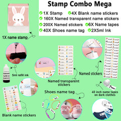 Ogelz Customized Name Stamp For Clothes-Cute Rabbit SQ Personalised For Adult Kids Daycare Stickers Tag Label Preschool Nursing Home Washable Dryer Safe