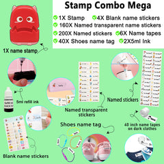 Ogelz Customized Name Stamp For Clothes-Cute Red Monster Alien Personalised For Adult Kids Daycare Stickers Tag Label Preschool Nursing Home Washable Dryer Safe