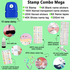 Ogelz Customized Name Stamp For Clothes-Cute Blue Monster Alien Personalised For Adult Kids Daycare Stickers Tag Label Preschool Nursing Home Washable Dryer Safe