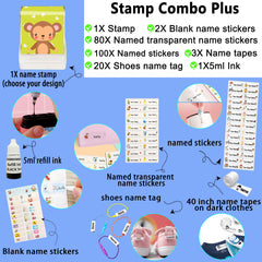 Ogelz Customized Name Stamp For Clothes-Cute Monkey SQ Personalised For Adult Kids Daycare Stickers Tag Label Preschool Nursing Home Washable Dryer Safe
