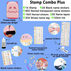 Ogelz Customized Name Stamp For Clothes-Cute Pink Monster Alien Personalised For Adult Kids Daycare Stickers Tag Label Preschool Nursing Home Washable Dryer Safe