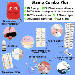 Ogelz Customized Name Stamp For Clothes-Cute Red Monster Alien Personalised For Adult Kids Daycare Stickers Tag Label Preschool Nursing Home Washable Dryer Safe