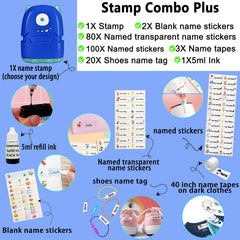 Ogelz Customized Name Stamp For Clothes-Cute Blue Monster Alien Personalised For Adult Kids Daycare Stickers Tag Label Preschool Nursing Home Washable Dryer Safe