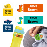 Ogelz Personalized Name Labels for Kids Custom Stcikers Washable for Clothes and Gear Non Iron Waterproof for Kids Stuff Daycare Toddlers School Supplies Water Bottle Camp Dinosaur Theme Extra Large
