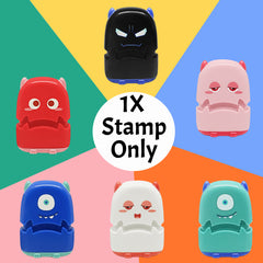 Ogelz Customized Name Stamp For Clothes-Cute Blue Monster Alien Personalised For Adult Kids Daycare Stickers Tag Label Preschool Nursing Home Washable Dryer Safe