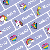 Ogelz Personalized Name Labels for Kids Custom Stcikers Washable for Clothes and Gear Non Iron Waterproof for Kids Stuff Daycare Toddlers School Supplies Water Bottle Camp 0.5"X1.2" Purple (Unicorn)