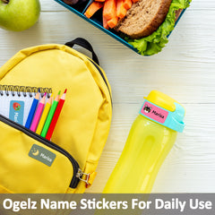 Ogelz Personalized Name Labels for Kids Custom Stcikers Washable for Clothes and Gear Non Iron Waterproof for Kids Stuff Daycare Toddlers School Supplies Water Bottle Camp 0.5"X1.2" Purple (Dinosaur)