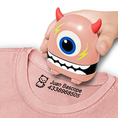 Ogelz Customized Name Stamp For Clothes-Cute Pink Monster Plus Personalised For Adult Kids Daycare Stickers Tag Label Preschool Nursing Home Washable Dryer Safe